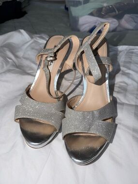 Nina Silver Glitter Slingback Heels